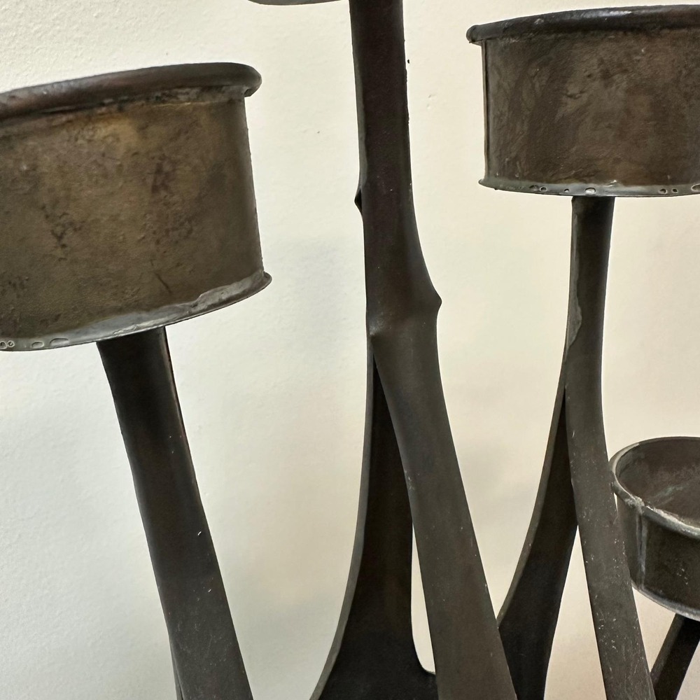 Vtg Gene Byron Mexican Brutalist 7 Cup Candelabra Bird Floral Brass Sculpture - Picture 10 of 13